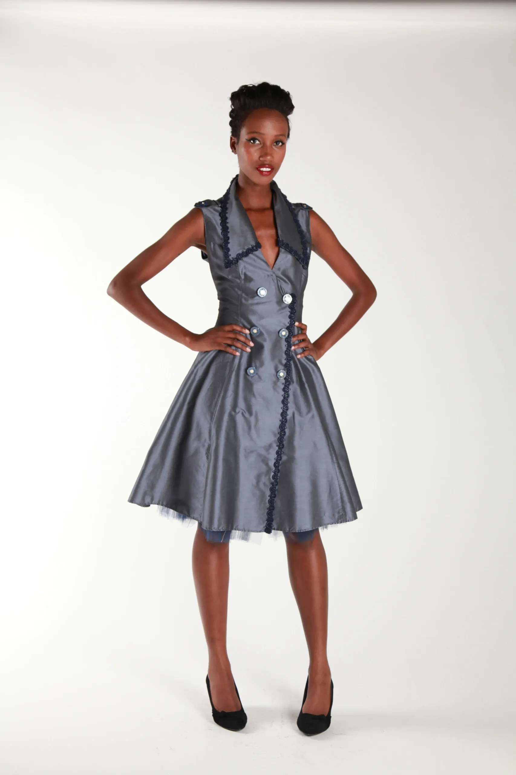 Blue denim sleeveless Trench Dress