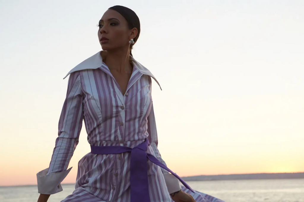 Purple Stripe Shirt Dress