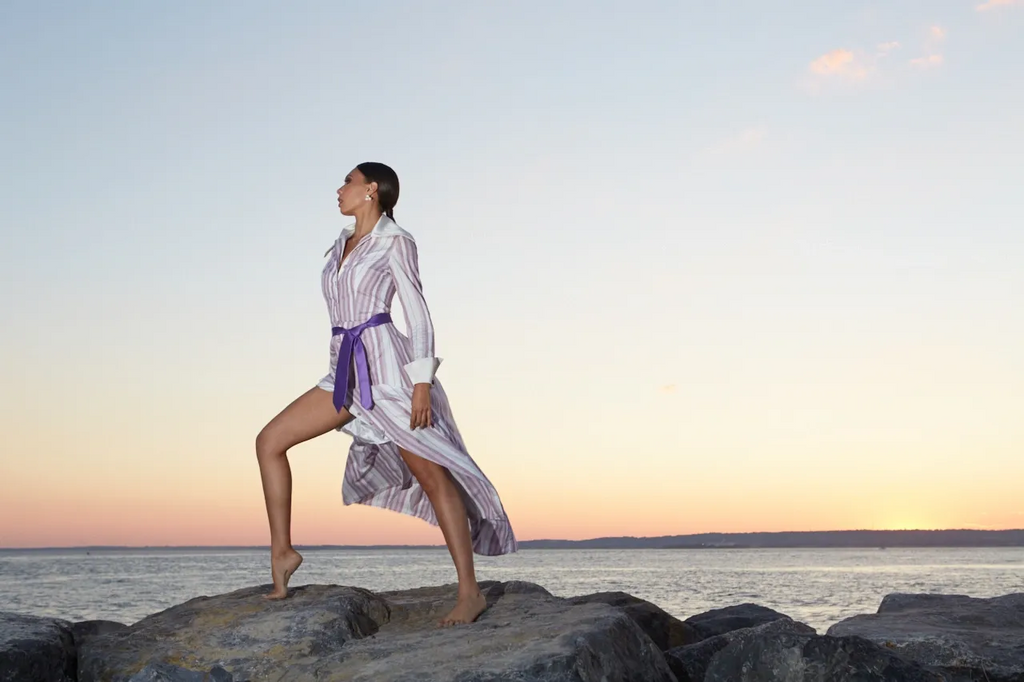 Purple Stripe Shirt Dress