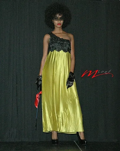 One Shoulder Halter Black/Green long dress