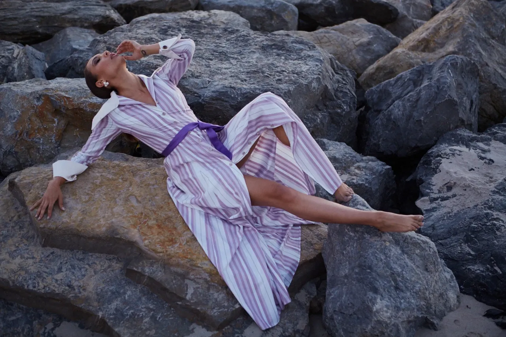 Purple Stripe Shirt Dress